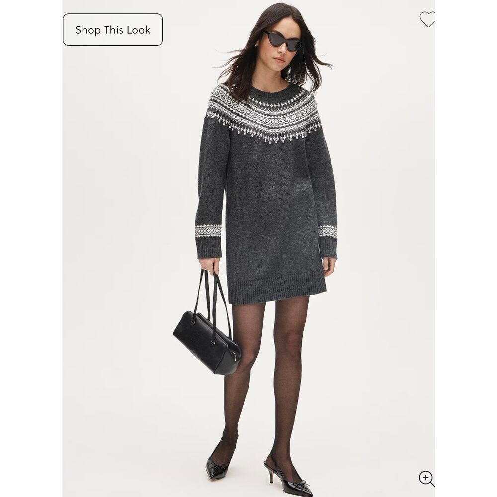 J.Crew Collection Gray Fair Isle Embellished Wool Blend Sweater Dress Sz.XL NWT - Picture 2 of 16